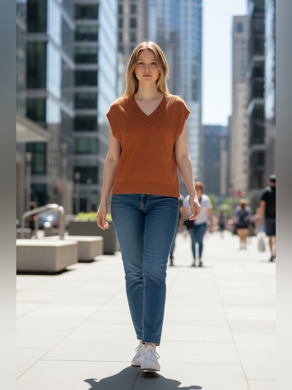 Free People Rust-Orange V-Neck Sleeveless Sweater Vest